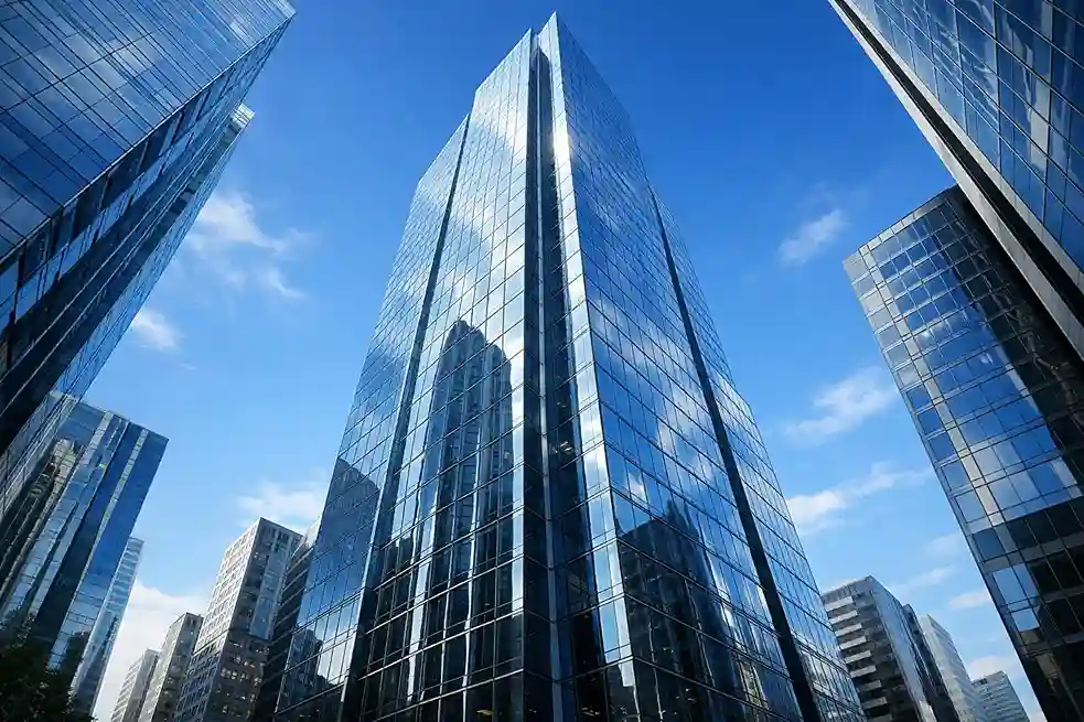 Building quartier des affaire montrant une banque