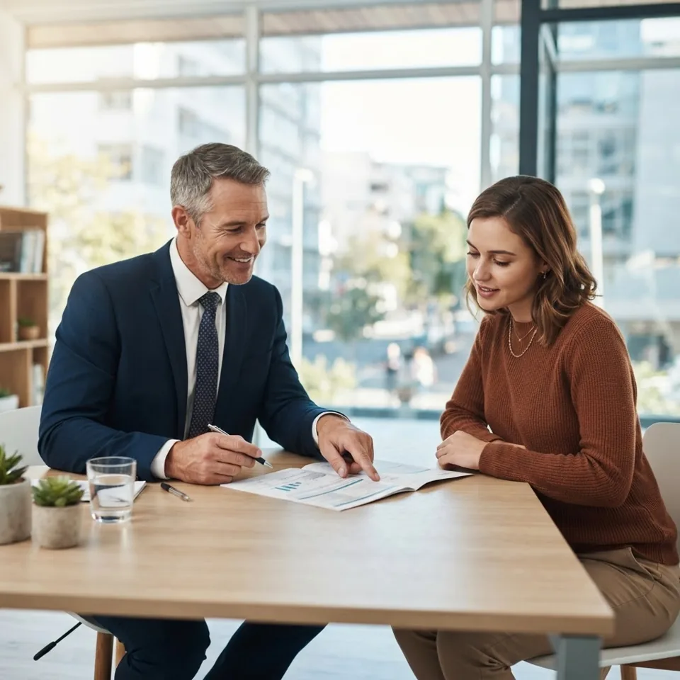 Conseiller de clientèle échangeant avec un client au sujet d'un crédit bancaire